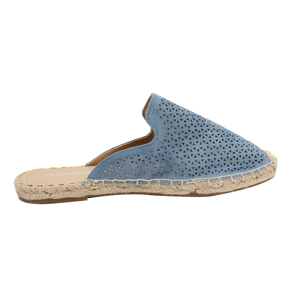 Blue Perforated Crochet  Slip On Flat Sandal - Picture 3 of 6